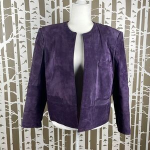 Vintage Talbots Purple Suede Collarless Open Front Blazer Jacket 12 Petite